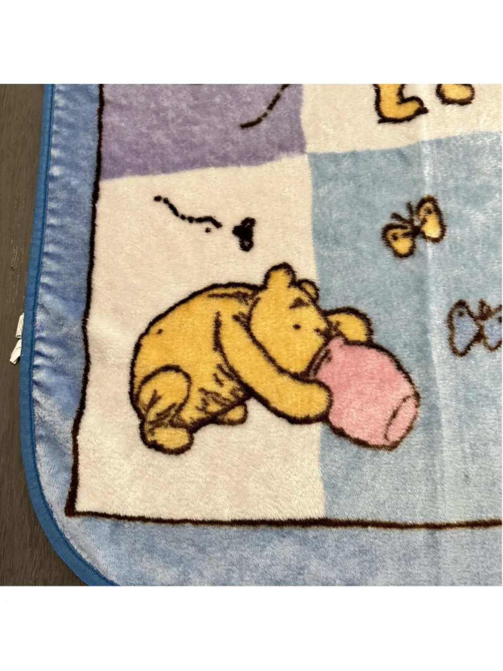 VTG Disney Winnie the Pooh Fleece Baby Blanket Classic Squares Honey Pot